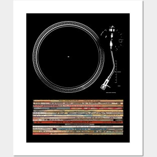 Turntable and Vintage Vinyl Records - Retro Music Design Posters and Art